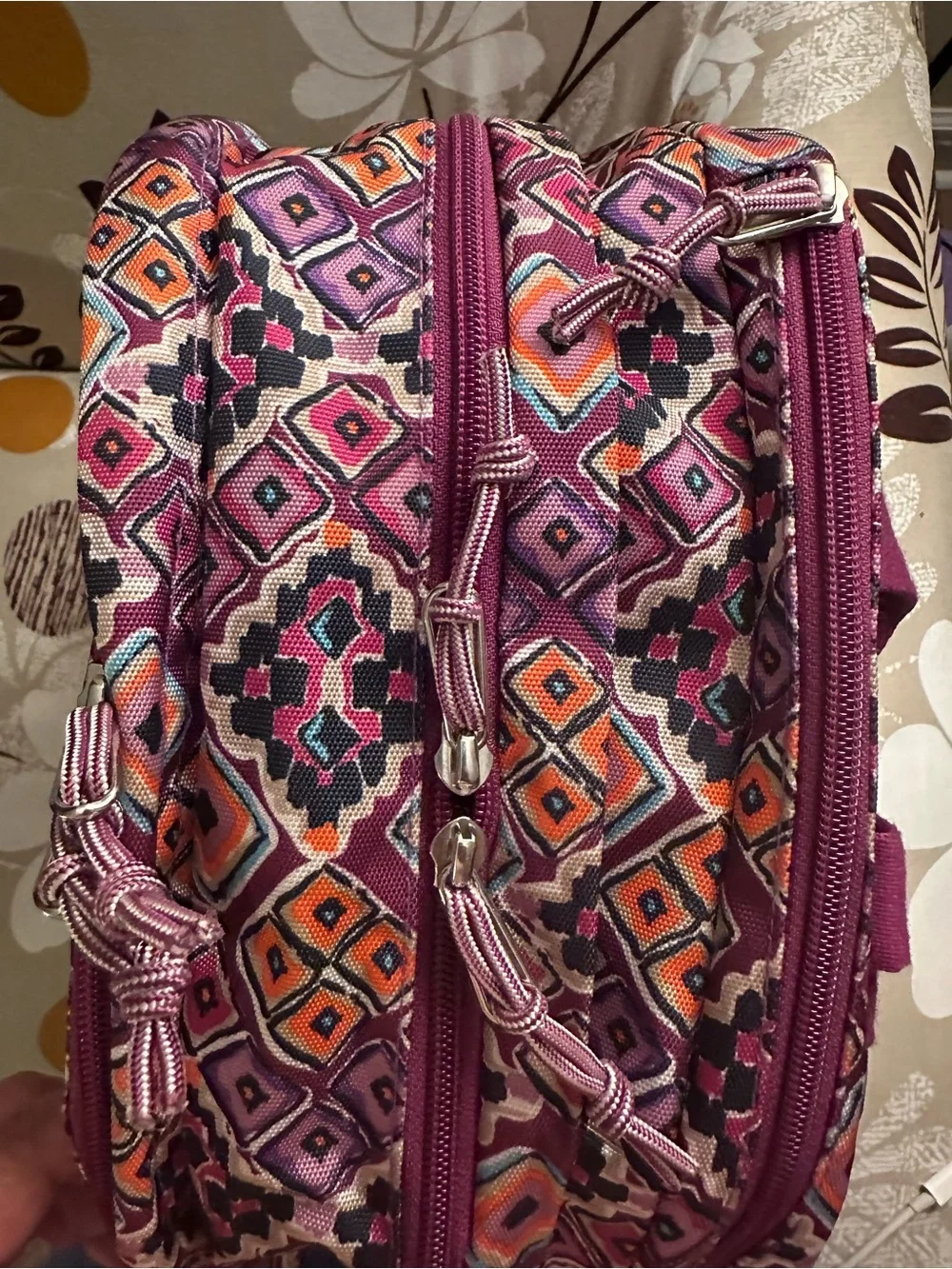 Vera Bradley Multicolor Geometric Laptop Backpack with Purple Base